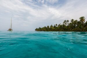 A beautiful scenery of the ocean under the cloudy sky in San Blas Islands, Panama