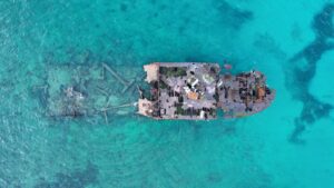 A top view of a shipwreck at Rocky Cay, San Andres Island, Colombia