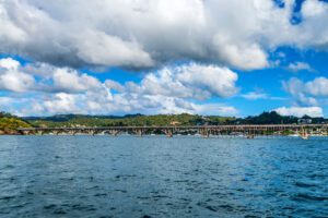 Beautiful view of Samana Bay in Dominican Republic from water