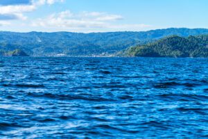 Beautiful view of Samana Bay in Dominican Republic from water